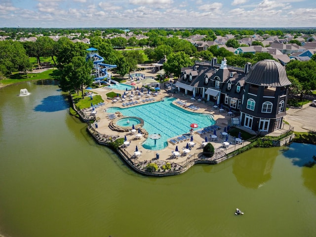 2021 Prospect Ln, Providence Village, TX 76227 - bird's eye view of a pool area and a nearby body of water