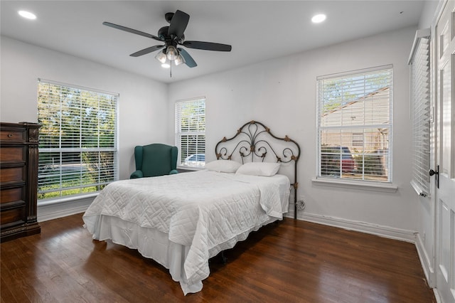 82 Vaughn Dr, Denison, TX 75020 - bedroom with wood finished floors, recessed lighting, and a ceiling fan