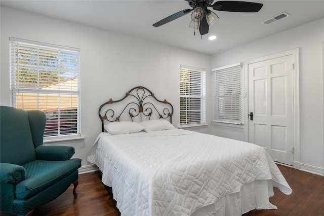 82 Vaughn Dr, Denison, TX 75020 - bedroom featuring wood finished floors, multiple windows, recessed lighting, and ceiling fan