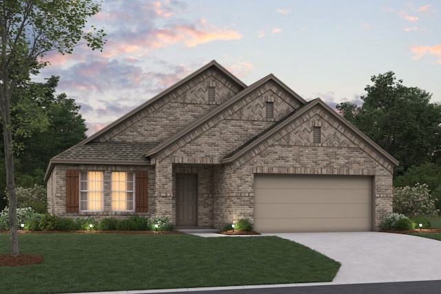 1608 Gulin St, Royse City, TX 75189 - view of front of home featuring driveway, brick siding, a yard, and an attached garage