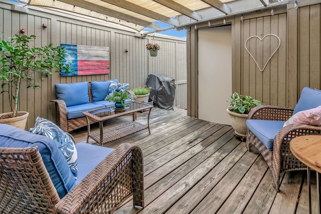 3003 Rustling Leaves Ln, Bedford, TX 76021 - wooden deck with an outdoor living space and a grill