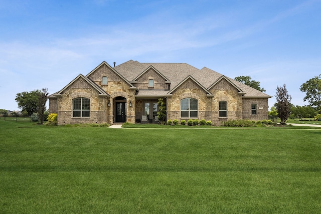 6603 Erin Ln, Parker, TX 75002 - french country home with stone siding, a front yard, and brick siding