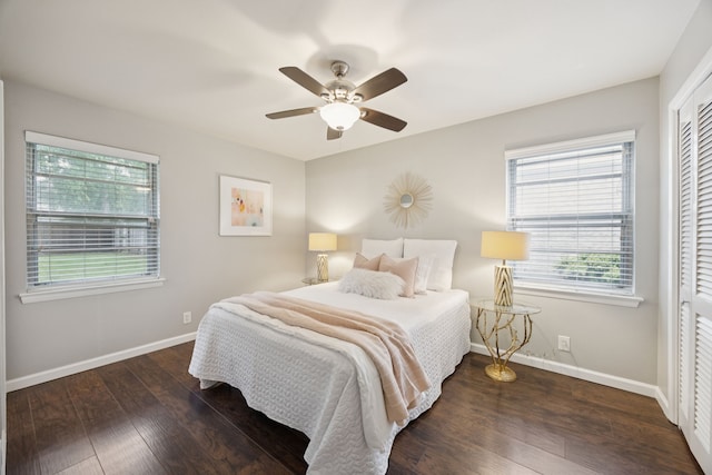 11335 Fernald Ave, Dallas, TX 75218 - bedroom with wood finished floors, ceiling fan, and a closet