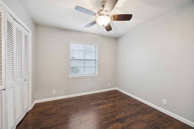 11335 Fernald Ave, Dallas, TX 75218 - unfurnished bedroom with a closet, wood finished floors, and ceiling fan