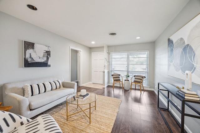 11335 Fernald Ave, Dallas, TX 75218 - living room featuring dark wood-type flooring and recessed lighting