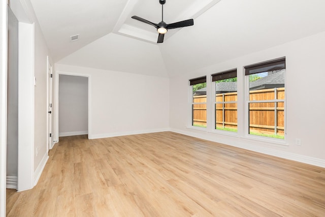 4410 Briargrove Ln, Dallas, TX 75287 - empty room with vaulted ceiling, a ceiling fan, and light wood finished floors
