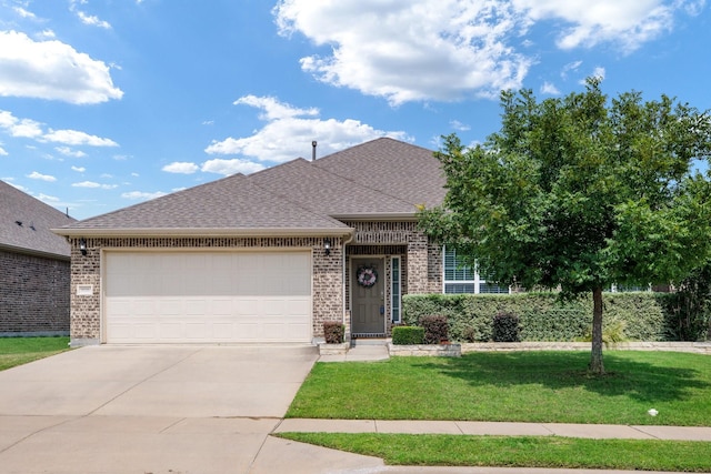 8116 Charford Dr, Fort Worth, TX 76131 - view of front of property featuring brick siding, a garage, concrete driveway, a front yard, and a shingled roof