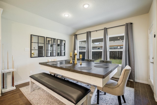8116 Charford Dr, Fort Worth, TX 76131 - dining room with vaulted ceiling, dark wood finished floors, and recessed lighting