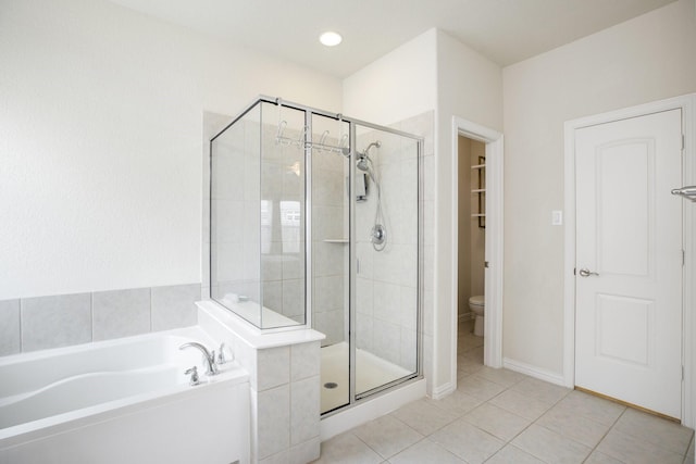 8116 Charford Dr, Fort Worth, TX 76131 - bathroom with a stall shower, tile patterned flooring, and a garden tub
