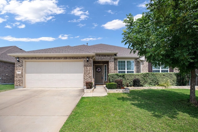 8116 Charford Dr, Fort Worth, TX 76131 - ranch-style house with brick siding, an attached garage, concrete driveway, and a front yard