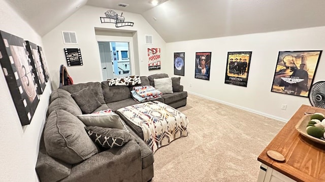 1518 Primrose Pl, Haslet, TX 76052 - home theater room featuring carpet flooring and vaulted ceiling