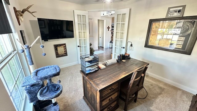 1518 Primrose Pl, Haslet, TX 76052 - home office with french doors, carpet flooring, and plenty of natural light