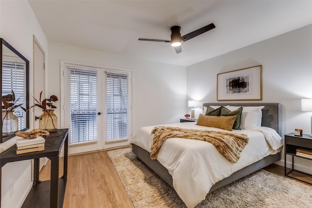 4239 Mckinney Ave Unit 202, Dallas, TX 75205 - bedroom featuring access to exterior, light wood-type flooring, and a ceiling fan