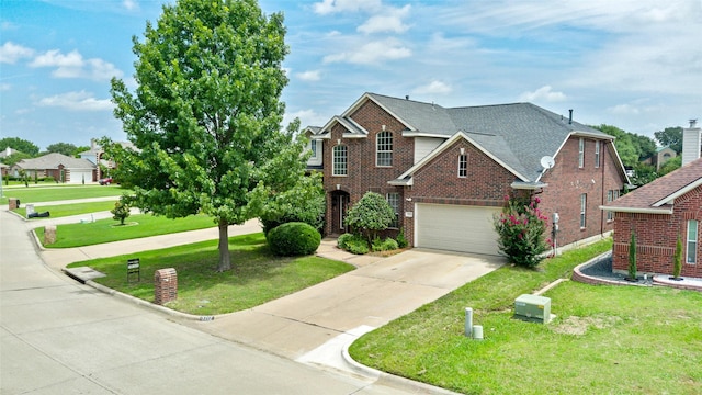 3212 Cantura Dr, Mesquite, TX 75181 - traditional-style house featuring concrete driveway, brick siding, a front lawn, and a garage