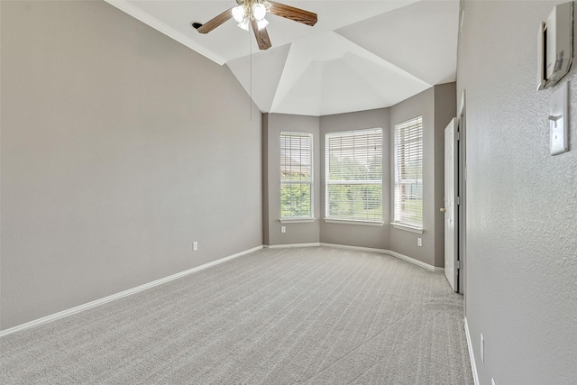 3212 Cantura Dr, Mesquite, TX 75181 - unfurnished room with a ceiling fan, light colored carpet, lofted ceiling, and a textured wall