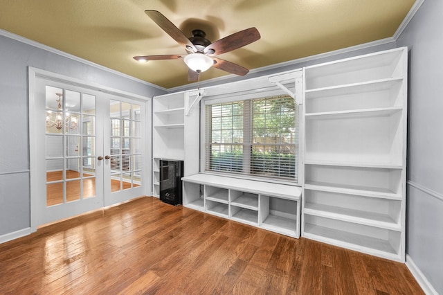 1440 Live Oak St, Sulphur Springs, TX 75482 - mudroom with french doors, ornamental molding, wood finished floors, and ceiling fan