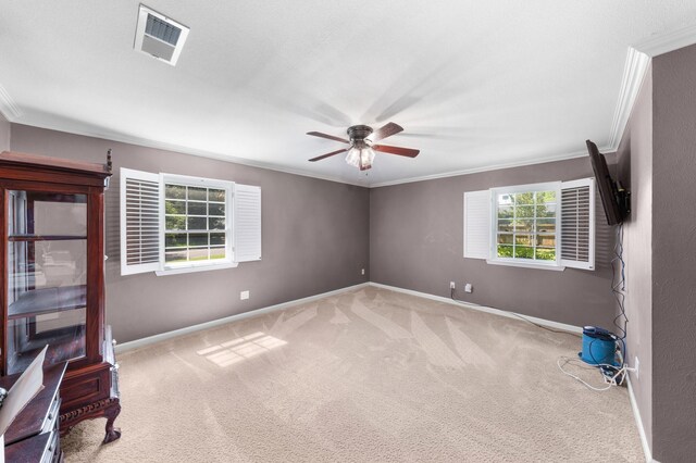 1440 Live Oak St, Sulphur Springs, TX 75482 - unfurnished room with ornamental molding, carpet flooring, and a ceiling fan