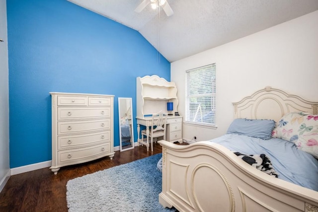 726 Texas Oak Trl, Lake Dallas, TX 75065 - bedroom featuring lofted ceiling, dark wood-style flooring, and a ceiling fan