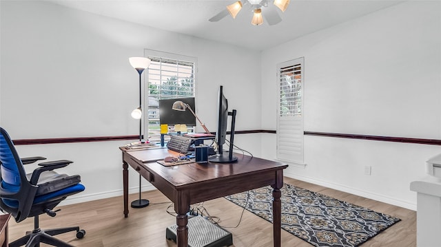3705 Starlight Trl, Plano, TX 75023 - office space featuring a ceiling fan and wood finished floors