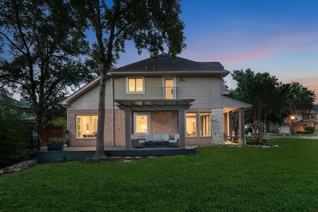 7955 Enclave Way, Dallas, TX 75218 - rear view of property with a pergola, an outdoor hangout area, a patio area, and brick siding