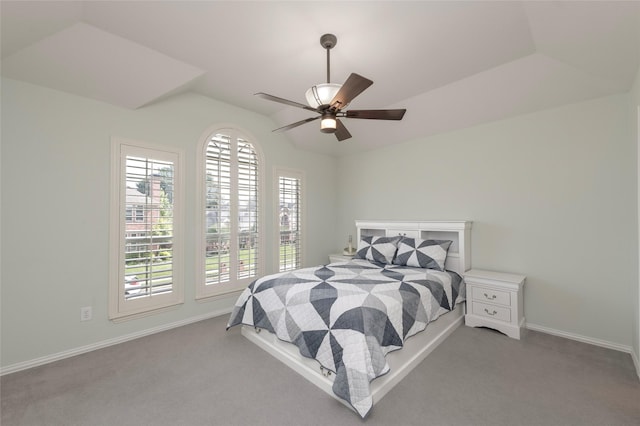 5729 Ridgehaven Dr, Plano, TX 75093 - bedroom with vaulted ceiling, carpet flooring, and ceiling fan