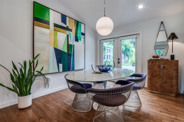2811 Maple Springs Blvd, Dallas, TX 75235 - dining room featuring wood finished floors, french doors, and vaulted ceiling