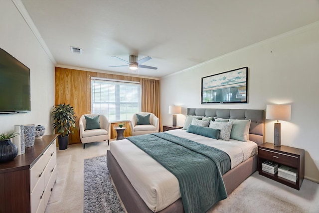 15 Cumberland Cir, Denison, TX 75021 - bedroom featuring light colored carpet, ornamental molding, and ceiling fan
