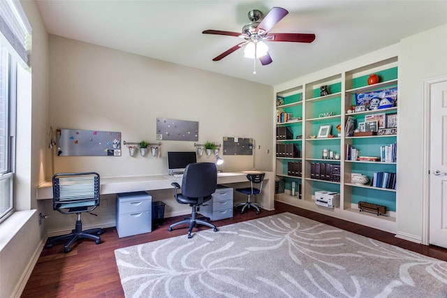 6707 Canyon Crest Dr, Fort Worth, TX 76132 - office space with a ceiling fan, wood finished floors, and plenty of natural light