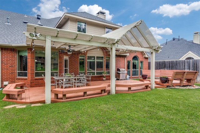 6707 Canyon Crest Dr, Fort Worth, TX 76132 - back of house featuring a pergola, a wooden deck, and brick siding