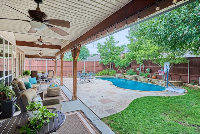 5513 Hill Haven Ct, Frisco, TX 75035 - view of swimming pool featuring outdoor dining area, a fenced backyard, and a patio area