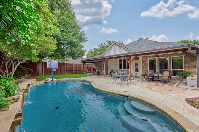 5513 Hill Haven Ct, Frisco, TX 75035 - view of pool with a fenced backyard, a patio area, and outdoor dining area