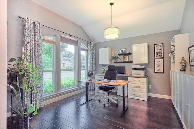 5513 Hill Haven Ct, Frisco, TX 75035 - office space featuring vaulted ceiling and dark wood finished floors