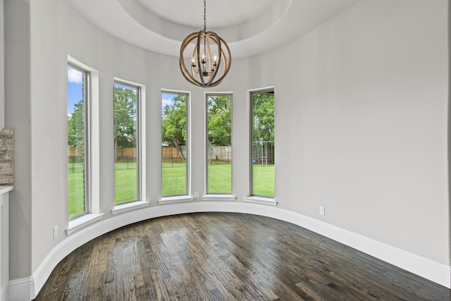 309 Red River Cir Trail, Highland Village, TX 75077 - unfurnished dining area featuring a chandelier and dark wood-type flooring