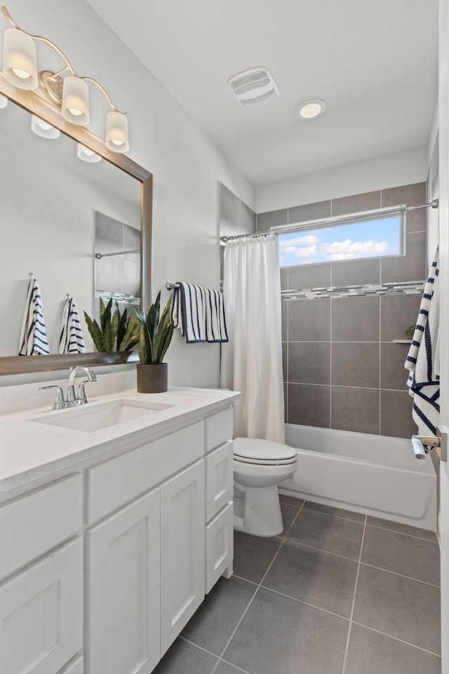 309 Red River Cir Trail, Highland Village, TX 75077 - bathroom with vanity, tile patterned floors, shower / bath combo, and recessed lighting
