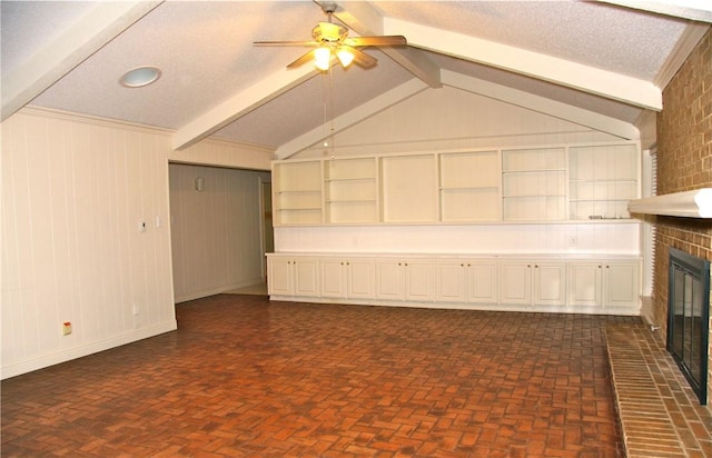 1612 Canyon Oaks Dr, Irving, TX 75061 - unfurnished living room with a fireplace and ceiling fan