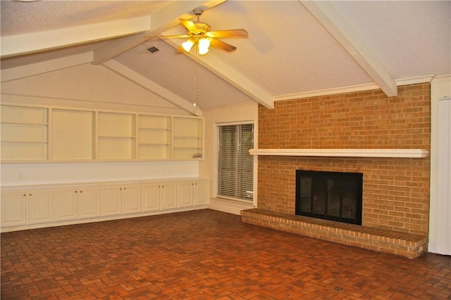 1612 Canyon Oaks Dr, Irving, TX 75061 - unfurnished living room with ceiling fan and a fireplace