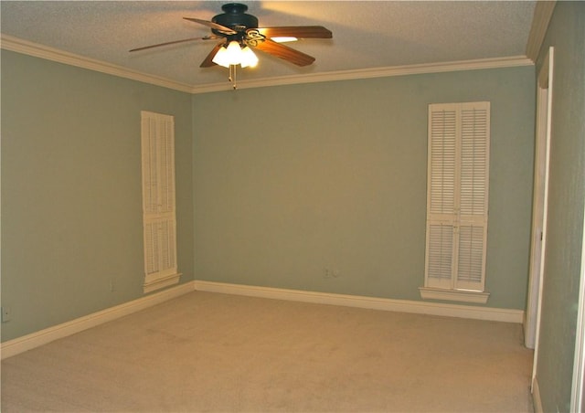 1612 Canyon Oaks Dr, Irving, TX 75061 - carpeted empty room with a ceiling fan, crown molding, and a textured ceiling