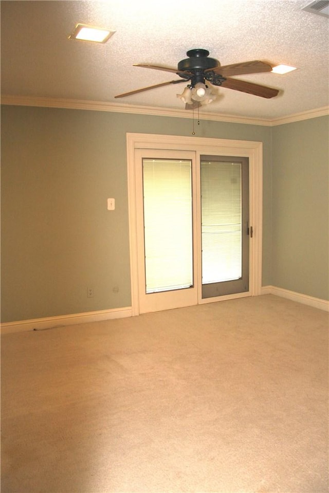 1612 Canyon Oaks Dr, Irving, TX 75061 - unfurnished room with a ceiling fan, ornamental molding, light carpet, and a textured ceiling