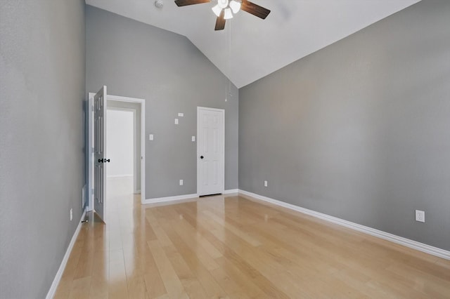 2402 Pittsburg Lndg, Mesquite, TX 75181 - unfurnished bedroom featuring high vaulted ceiling, light wood-type flooring, and ceiling fan