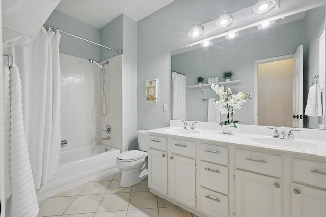 2402 Pittsburg Lndg, Mesquite, TX 75181 - bathroom with double vanity, shower / bath combo with shower curtain, and tile patterned floors