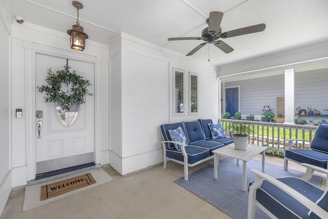 10917 Caldwell Ln, Fort Worth, TX 76179 - entrance to property featuring ceiling fan, a porch, a security system, and an outdoor hangout area