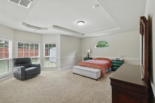2959 Crystal Way, Grand Prairie, TX 75052 - bedroom featuring a raised ceiling, light carpet, and multiple windows