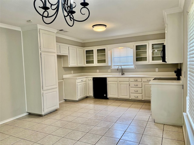 5722 Sagebrush Trl, Arlington, TX 76017 - kitchen with black dishwasher, range, ornamental molding, light tile patterned flooring, and light countertops