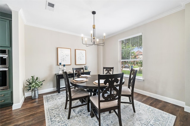 4270 Crooked Stick Dr, Frisco, TX 75035 - dining room with a chandelier, crown molding, and dark wood-style floors