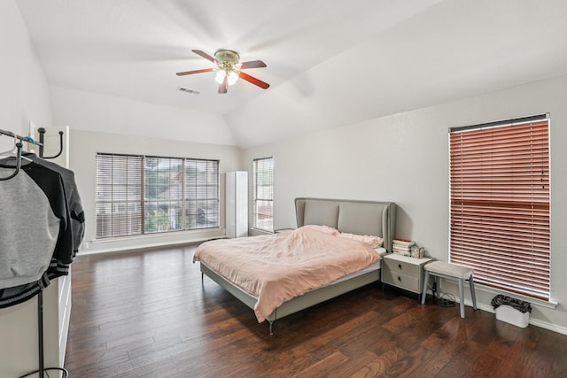 8729 Somerville Way, Plano, TX 75025 - bedroom featuring wood finished floors, lofted ceiling, and a ceiling fan