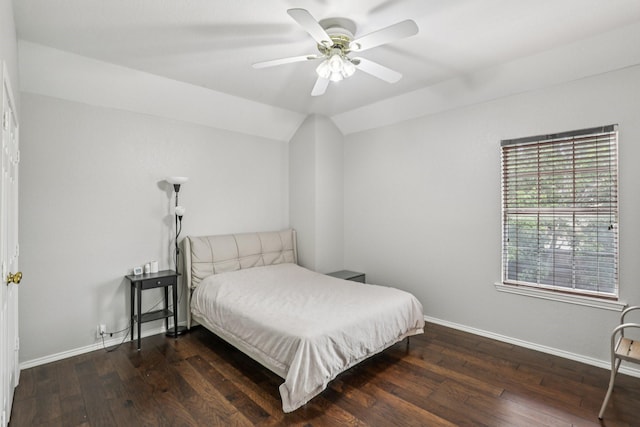8729 Somerville Way, Plano, TX 75025 - bedroom featuring wood finished floors, vaulted ceiling, and ceiling fan