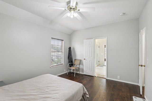 8729 Somerville Way, Plano, TX 75025 - bedroom with wood finished floors, lofted ceiling, and ceiling fan