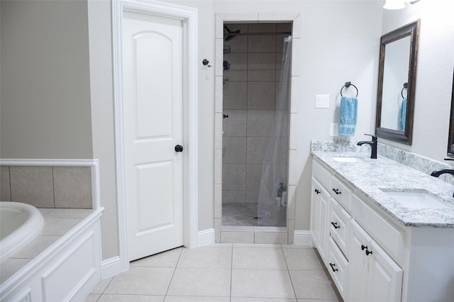 305 Shepherd Ln, Royse City, TX 75189 - full bath featuring a stall shower, double vanity, tile patterned flooring, and a tub