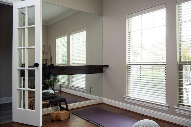 305 Shepherd Ln, Royse City, TX 75189 - workout area with ornamental molding, wood finished floors, and plenty of natural light