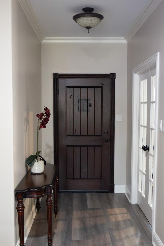 305 Shepherd Ln, Royse City, TX 75189 - entryway featuring crown molding and dark wood-style floors